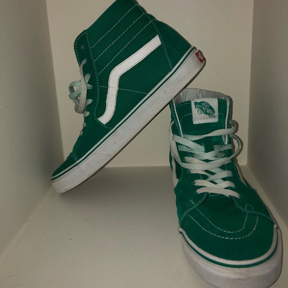 Turquoise green vans high tops